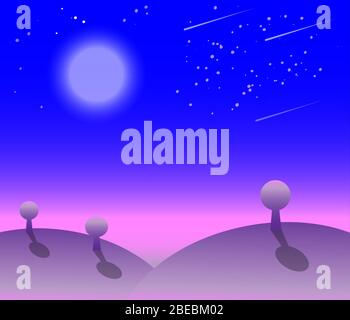 Beautiful Night landscape with fullmoon Stock Vector