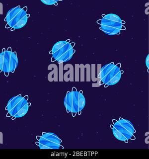 Seamless pattern of cartoon planets. Colorful set of isolated objects. Space background. Colorful universe. Game design. Fantasy space planets for ui Stock Vector