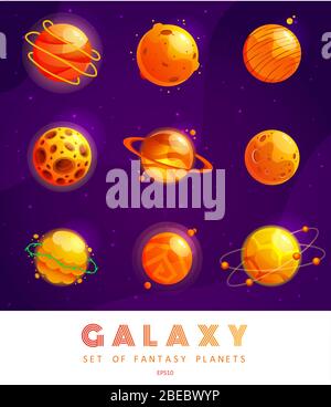 Fantasy space planets set for ui galaxy game. Vector cartoon icons of ...