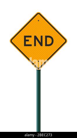 Vector illustration of the End Diamond Shape Yellow road sign on metallic post Stock Vector