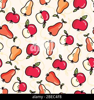 Cute Felt Tip Pen Apple and Pears Fruits Vector Seamless Pattern Stock Vector