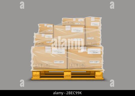 boxes stretch fim on pallet Stock Vector