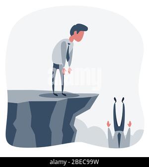 Businessman falls into the abyss, crisis, bankruptcy. Stock Vector