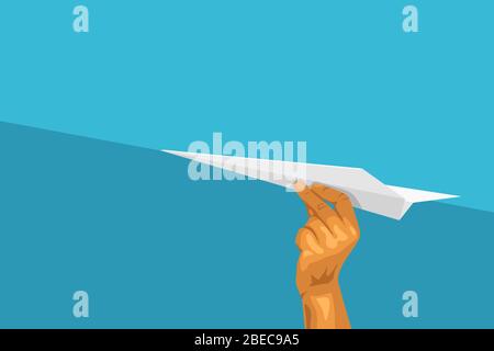 hand holding a paper plane Stock Vector