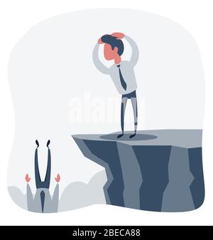 Businessman falls into the abyss, crisis, bankruptcy. Stock Vector