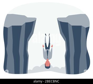 Businessman falls into the abyss, crisis, bankruptcy. Stock Vector