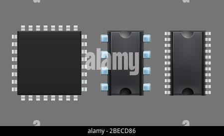 set micro chips on grey Stock Vector