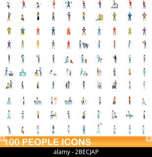 100 people icons set. Cartoon illustration of 100 people icons vector set isolated on white background Stock Vector