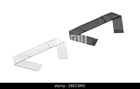 Blank black and white soccer scarf mock up, side view Stock Photo