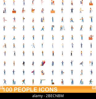 100 people icons set. Cartoon illustration of 100 people icons vector set isolated on white background Stock Vector