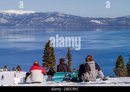 Skiing at the Heavenly resort on Lake Tahoe, California Stock Photo