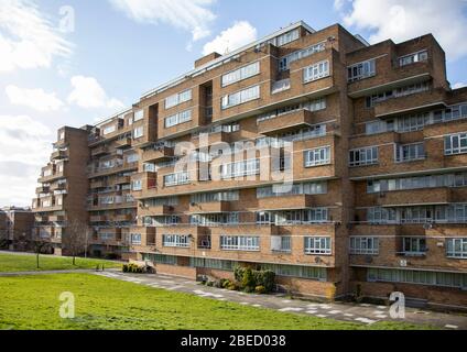 Dawson's Heights, a large social housing estate designed by Kate Macintosh and built in between 1964 and 1972 in South East London. Stock Photo