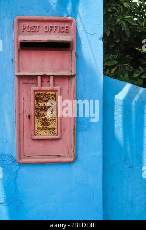 Old red post box, Post Office, Tobago Stock Photo