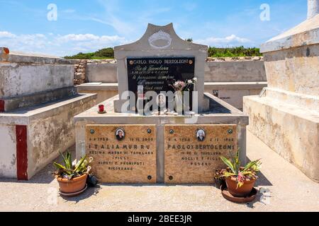 Tavolara, Sardinia / Italy - 2019/07/18: Historic cemetery of the proclaimed Kingdom of Tavolara royal family Bertoleoni of Isola Tavolara island Stock Photo