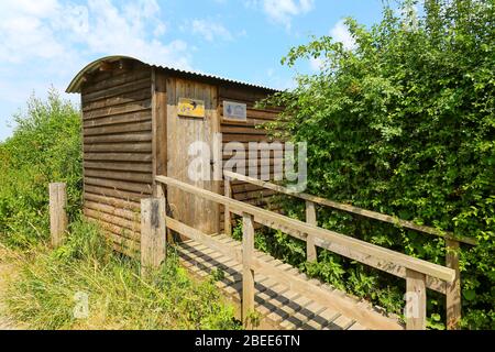 The Sett bird hide at Shapwick Moor Nature Reserve, part of the Avalon Marshes, Somerset, England, UK