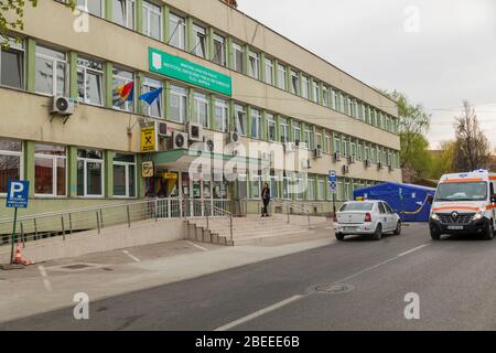 Cluj Napoca, Romania ; April 13, 2020 - The Oncology Institute 'Prof. Dr. Ion Chiricuţă', IOCN ; coronavirus, covid-19, pandemic outbraak Local Stock Photo