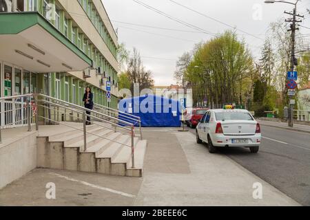 Cluj Napoca, Romania ; April 13, 2020 - The Oncology Institute 'Prof. Dr. Ion Chiricuţă', IOCN ; coronavirus, covid-19, pandemic outbraak Local Stock Photo