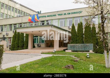 Cluj Napoca, Romania ; April 13, 2020 - The Oncology Institute 'Prof. Dr. Ion Chiricuţă', IOCN ; coronavirus, covid-19, pandemic outbraak Local Stock Photo