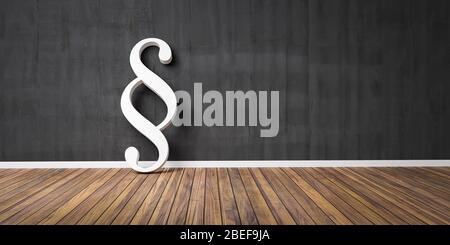 White Paragraph smybol against a black grunge wall - law and justice concept image - 3D Illustration Stock Photo