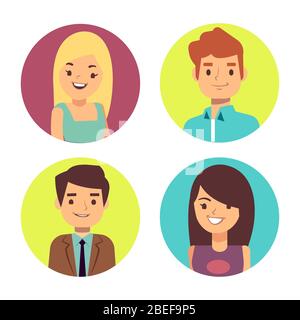 Male and female happy faces avatars for chats or forum. Cartoon avatar boy and girl character. Vector illustration Stock Vector