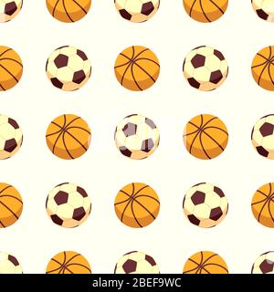 Sport seamless pattern - soccer or football and basketball seamless texture. Vector illustration Stock Vector