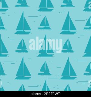 Sailboat silhouettes seamless pattern design. Sea nautical ship travel, vector illustration Stock Vector