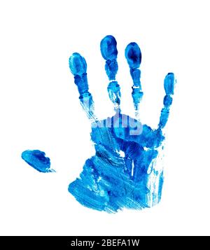Blue hand print isolated on white background Stock Photo