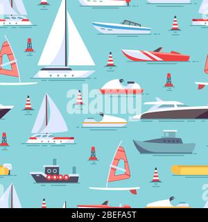 Sailboats and colored boats seamless pattern design background. Vector illustration Stock Vector