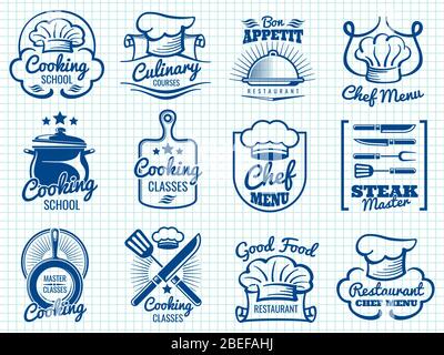 Chef retro labels collection - restaurant or cafe logos design. Vector illustration Stock Vector