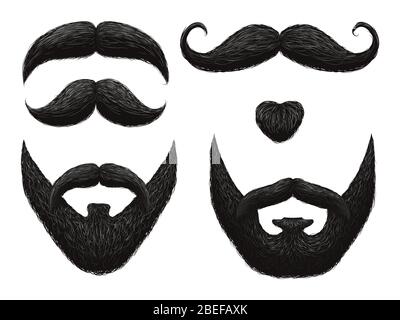 Male beards and mustache isolated on white background - barbershop templates. Vector illustration Stock Vector