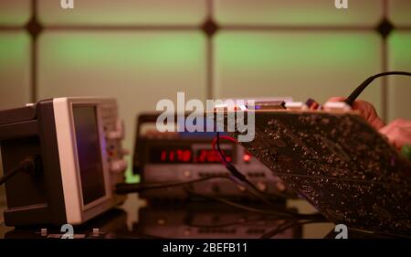 PCB witch microcontroller in electronics laboratory Stock Photo