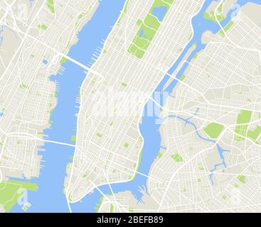 New York and Manhattan urban city vector map. New york urban city map, nyc and manhattan cartography illustration Stock Vector