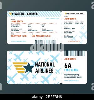 Airplane flight boarding pass ticket isolated vector template. Ticket to airplane, pass passenger document illustration Stock Vector