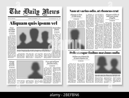 Paper tabloid newspaper vector layout. Editorial news template. Editorial news newspaper, paper tabloid page illustration Stock Vector