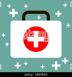 Virus first aid help kit box icon white blue Stock Vector
