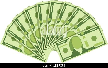 Dollar banknotes fan. Green currency cash notes. Investment vector concept. Cash money paper, financial fan salary illustration Stock Vector