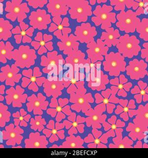 vibrant pink primroses seamless vector pattern Stock Vector