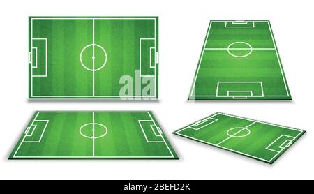 Soccer, european football field in different point of perspective view. Isolated vector illustration. Soccer green field for game Stock Vector