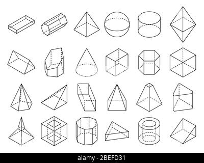 Abstract isometric 3d geometric outline shapes vector set. 3d isometric geometric shape cube and sphere illustration Stock Vector