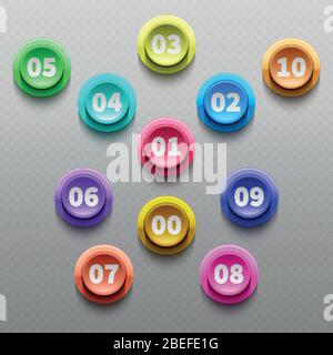 Number buttons, 3d pointing bullets isolated vector set. 3d point button with number illustration Stock Vector