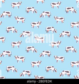 Farm animal cow seamless pattern background cartoon. Vector flat illustration Stock Vector