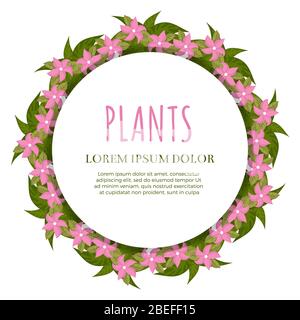Plants banner concept - green and flowers round banner design. Vector illustration Stock Vector