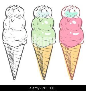 Coloring ice cream samples isolated on white background. Vector illustration Stock Vector