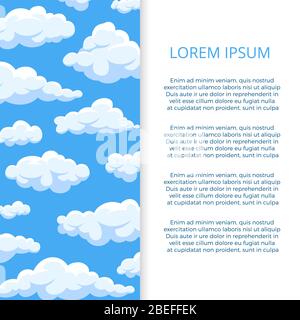 Cartoon clouds on blue sky banner template. Vector illustration flat Stock Vector