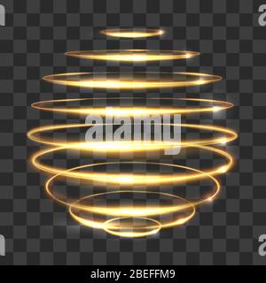 Gold circle light tracing effect, glowing magic 3d sphere isolated on transparent background. Vector illustration Stock Vector