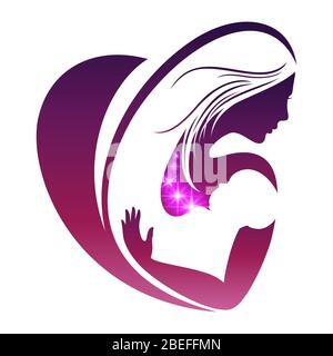 Mother and baby with lighting effects on white background. Vector illustration Stock Vector