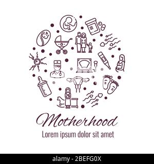 Motherhood thin line icons round shape form concept. Vector illustration Stock Vector