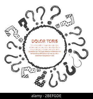 Question concept design - hand drawn frame and question marks. Vector illustration Stock Vector