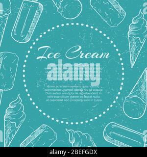 Hand drawn ice cream on grunge back - ice cream grunge banner. Vector illustration Stock Vector