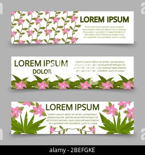 Green banners posters template with plants and flowers. Vector illustration Stock Vector